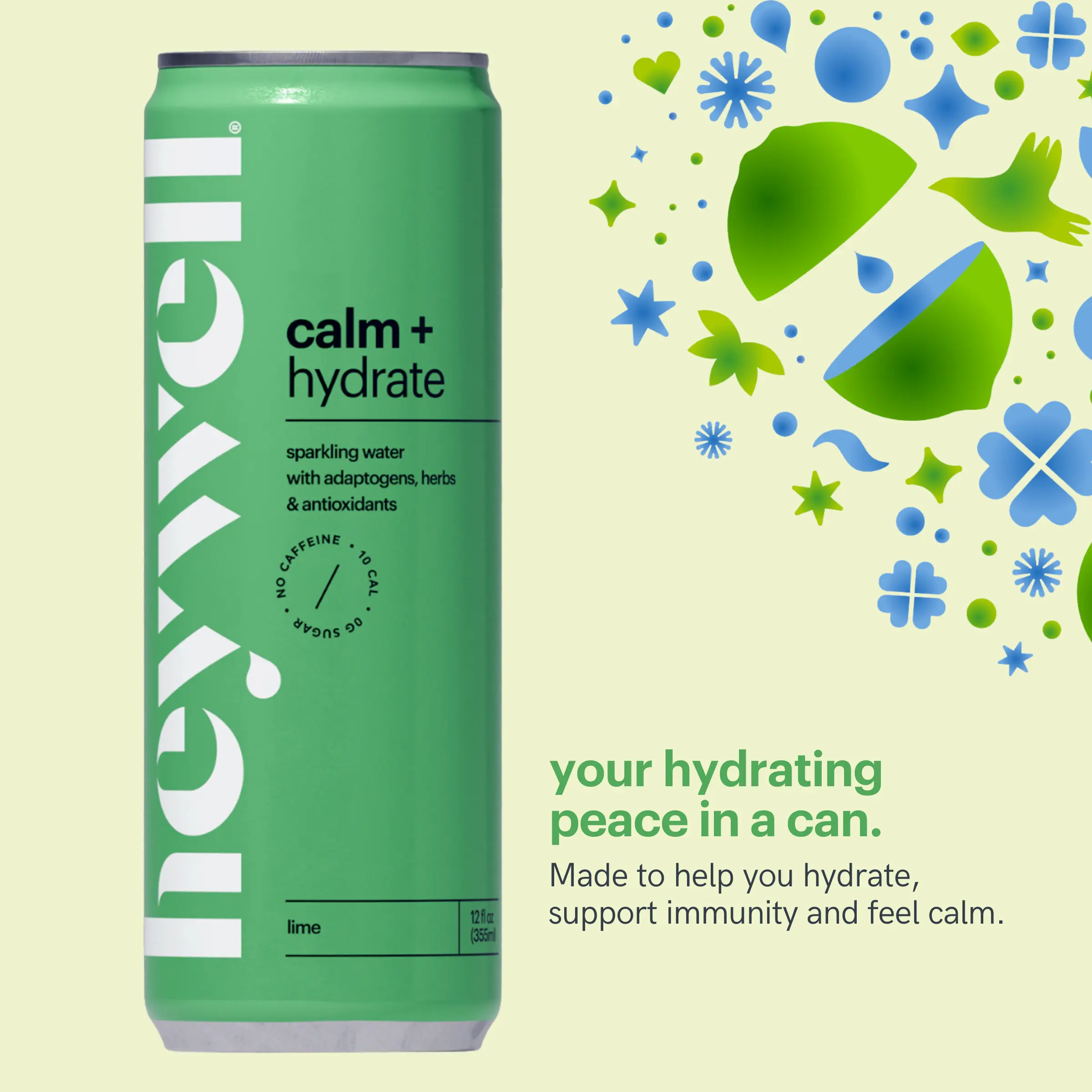 Calm + Hydrate Sparkling Lime Functional Water Beverage With Adaptogens and Antioxidants