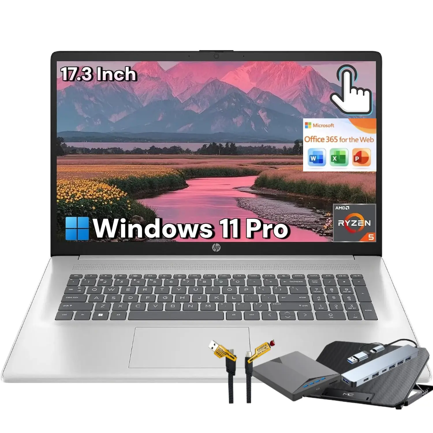 HP Flagship 17 Touchscreen hd display laptop - 17.3" Anti-glare HD+ Business Laptop, Windows 11 Pro OS with Copilot AI, Office 365 Web Version, AMD Ryzen 5 7430U (up to 4.3GHz), Wi-Fi 6, Fast Charge, Numeric Keypad, 32GB RAM + 2TB SSD, Hd Display Laptops