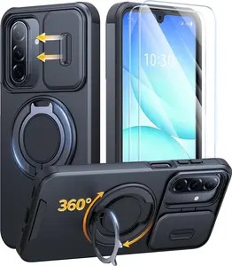 Phone Case for Samsung Galaxy A17 A16 A37 A36 A56 A57 5G with Ring Holder Stand, Slide Camera Cover, 2 Pack Screen Protectors, Dual Layer Shockproof Magnetic Compatible Protective Phone Cover Rugged Full Body Case