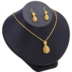 Elegant 22K Gold-Plated Necklace Set with Intricate Floral & Textured Pendant Necklace & Matching Earrings for Special Occasions