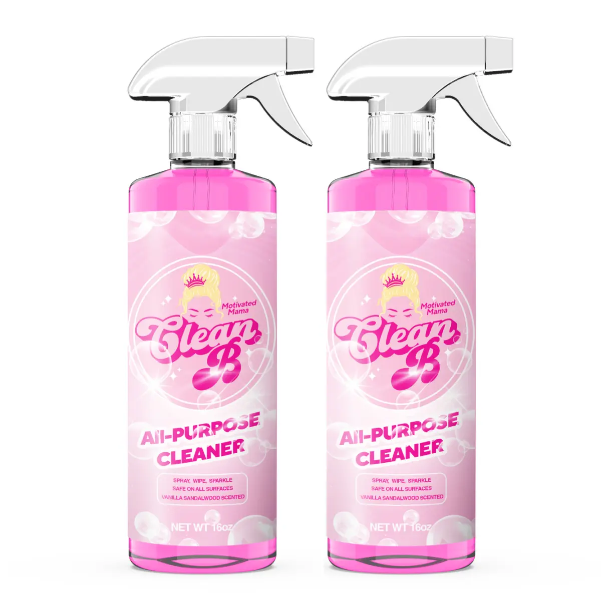Clean B Multi-Purpose APC Cleaning Spray (2-Pack, 16oz) - Vanilla Sandalwood Fragrance Household Liquid Cleaner, All-Surface Home Use, Towel-Compatible Powerful Cleaning Solution