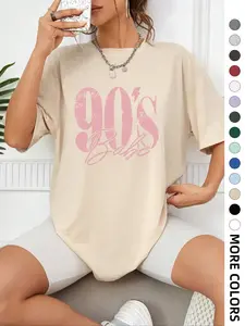 Women's Letter & Figure Print Drop Shoulder Tee, Casual Half Sleeve Round Neck Knitted Stretchy T-shirt for Summer, Graphic Tees, Women's Top for Daily Wear, Summer Vacation Tops, Going Out Tops, Women's Clothing
