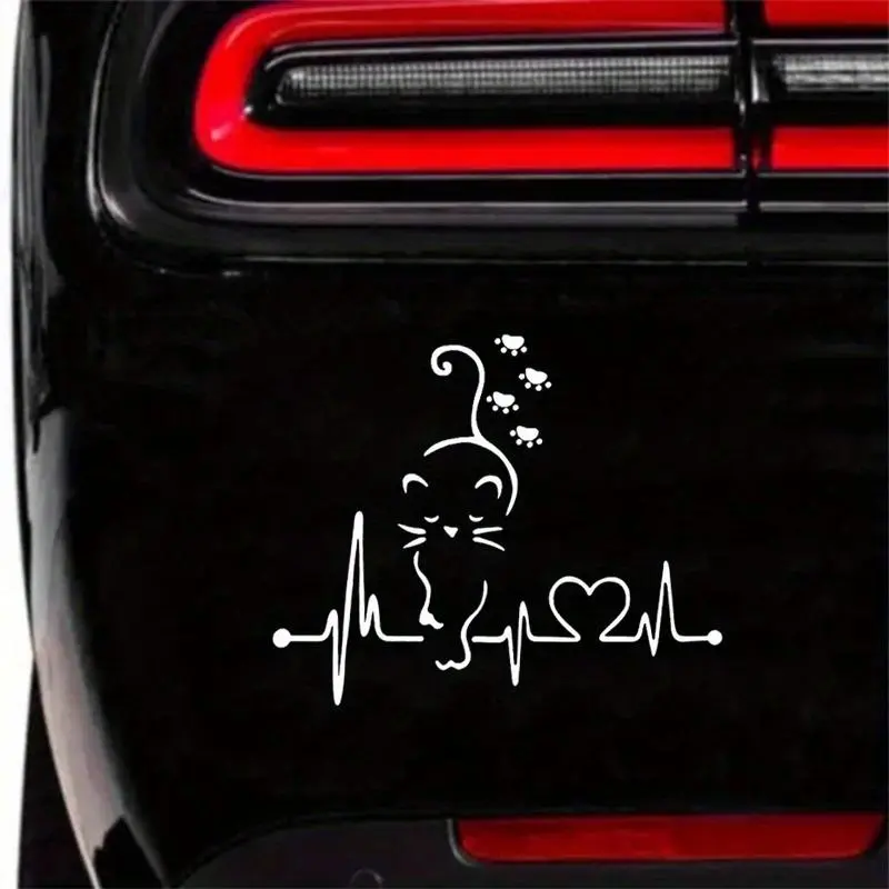 Cute Cat Paw & Heartbeat Pattern Car Sticker, Car Decal, Car Exterior Decorative Sticker, Car Exterior Decoration Accessories for Car, Laptop, Guitar, Bag, Water Bottle