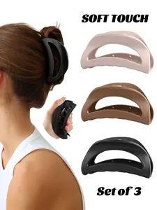 3Pcs Silicone Flexible Hair Claw Clips, Hair Claws Set, for Women, Soft Bump Proof Design for Large Bendable Hair Clip For Thin/Thick/Curly Hair, Unsnappable Flexible Non-Slip Rectangle, for daily, work, holiday, exercising