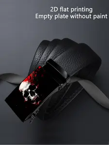 A 2D product with a unique and avant-garde design featuring skull art patterns, suitable for both business and casual occasions, equipped with an automatic buckle, and ideal as a gift for Father's Day or Valentine's Day, Buckle Decorated Strap