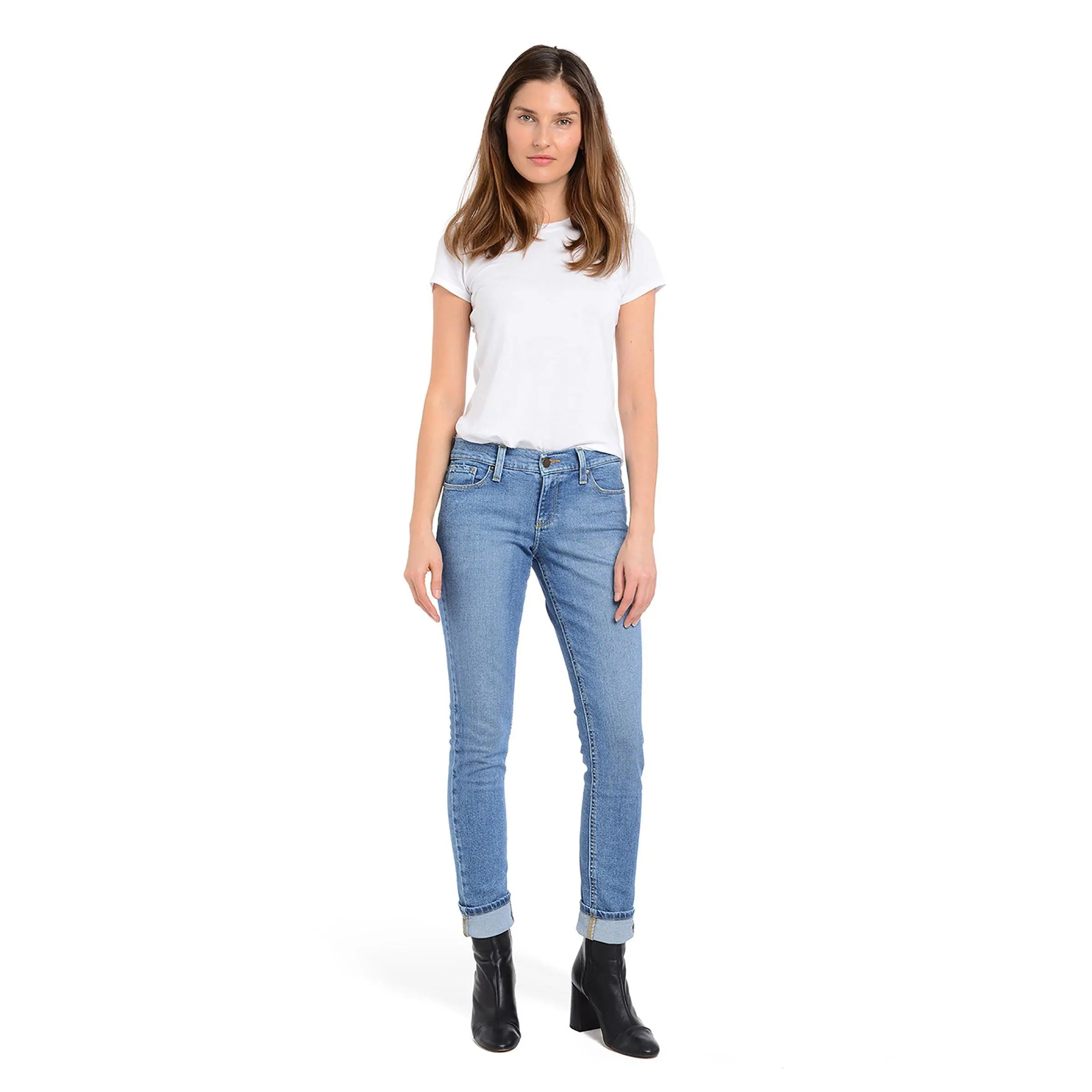 MOTT & BOW Women's Benson Slim Straight Jeans, Mid Rise Fitted Denim Pants with Comfort Stretch and Shape Retention, Bottom