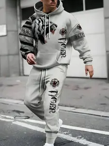 Men's Fall Winter Hoodie & Sweatpants Set, Sporty Style, All over Tiger Print, Long Sleeve, Regular Fit, 2 Piece, Printed Sports Suit, Athleisure Sweatsuit, Graphic Tracksuit, Athleisure Tracksuit Outfit