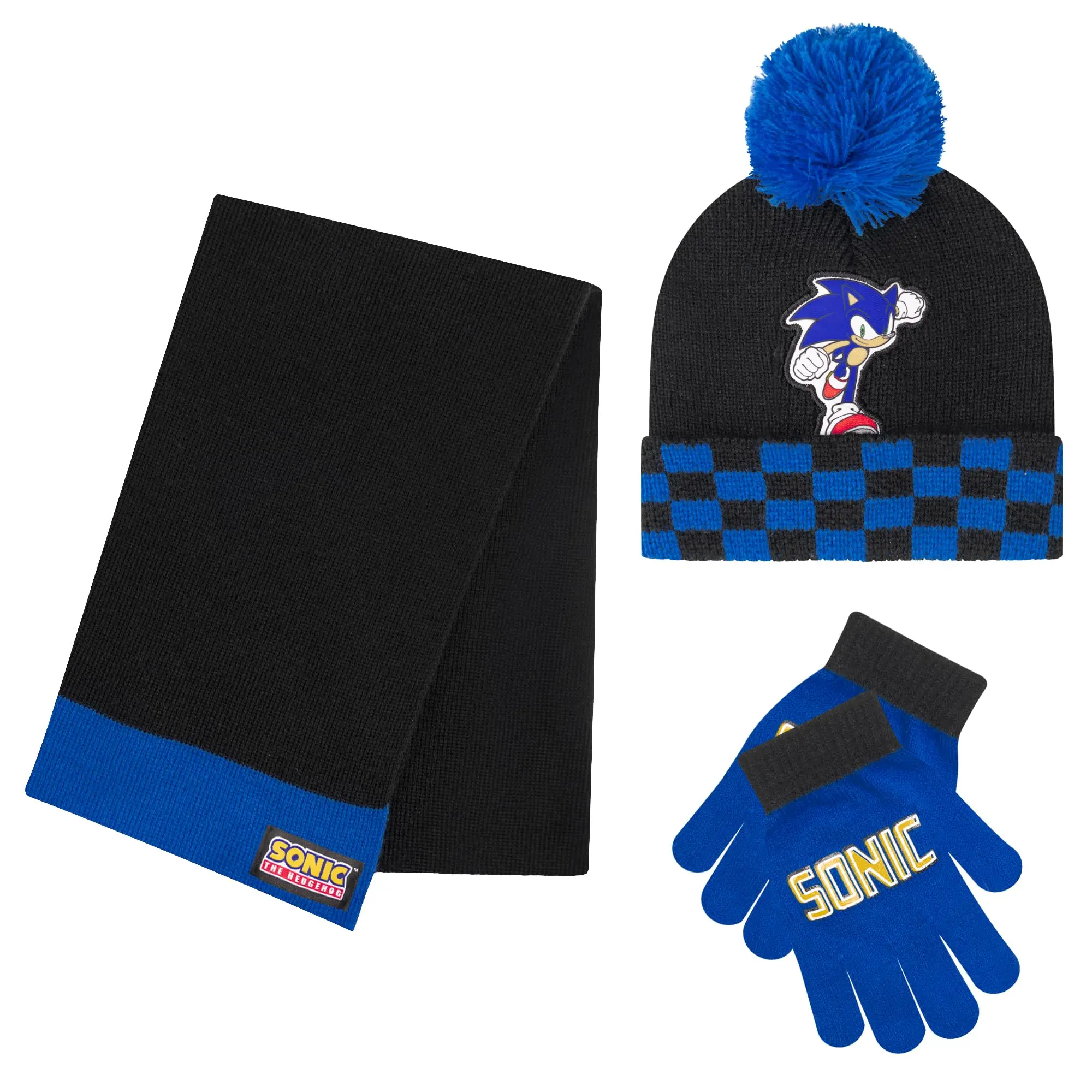 Sonic The Hedgehog Hat and Gloves Set for Boys, 2 or 3-Piece Acrylic Beanie Combo with Whimsical Look, Universal Size for Winter, Birthday & Halloween, 5 - 6 Years, Cartoon
