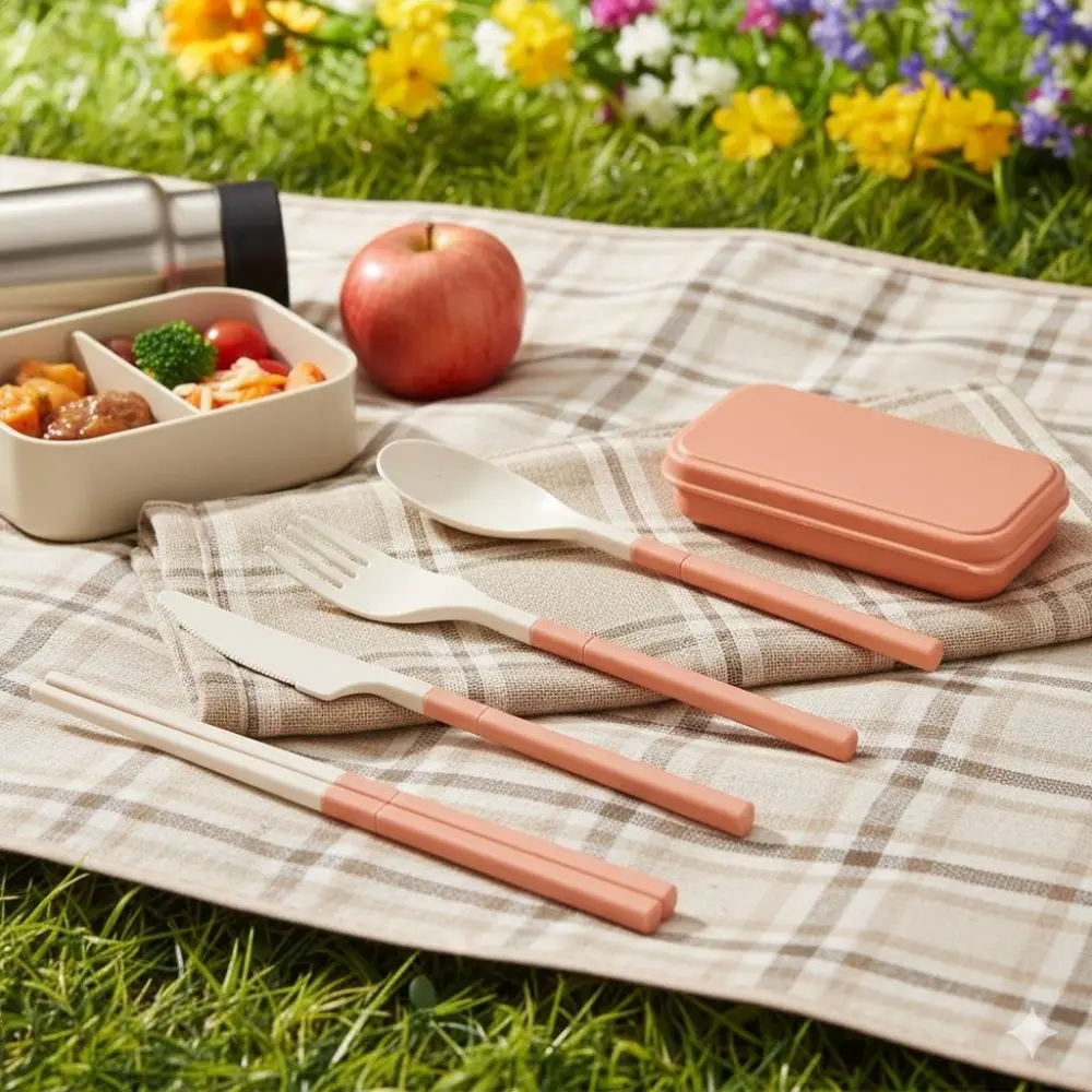 4-in-1 Camping Cutlery Set, Camping Accessories | Camping Kitchenware | Portable Outdoor Dining Kit with Fork, Knife, Spoon & Chopsticks | Reusable, Durable, Heat-Resistant | Ideal for Travel, Hiking, Picnics | Outdoor Camping Supplies, Picnic Essentials