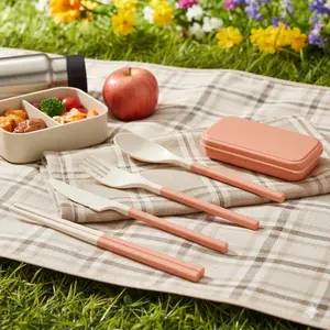 4-in-1 Camping Cutlery Set, Camping Accessories | Camping Kitchenware | Portable Outdoor Dining Kit with Fork, Knife, Spoon & Chopsticks | Reusable, Durable, Heat-Resistant | Ideal for Travel, Hiking, Picnics | Outdoor Camping Supplies