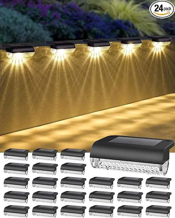 DERAYSION  Solar Step Lights Outdoor 90% Brighter, 8/12/16/24 Pack, Auto On/Off All Weather Waterproof Solar Deck Lights for Stairs Fence Patio Garden Yard outdoorfun Yard Lighting