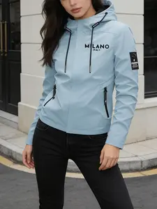 Women's Hooded Windbreaker Jacket MILANO ITALY Print Casual Outdoor Windproof Jacket Multi-Color Options Stand Collar Loose All-Season Warm Wind Coat Ideal for Daily Commute Hiking Climbing Wear Soft Comfortable Breathable Machine Washable