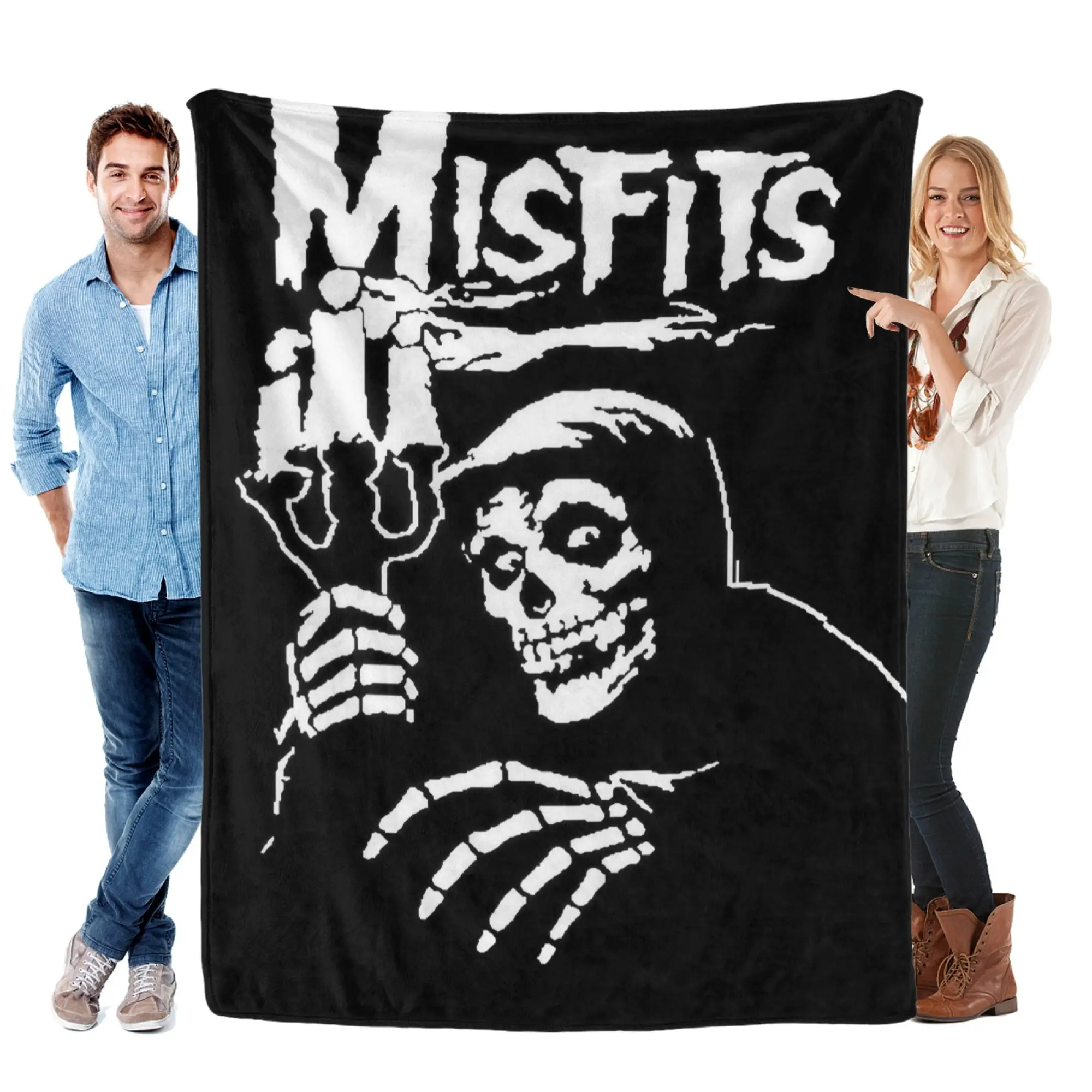 Misfits Candlelit Reaper Plush Flannel Blanket - Soft Warm Ultra-Soft Band Art Throw, Iconic Grim Reaper & Candle Design, Cozy for Punk Fans, Home Sofa Bedroom Decor, Year-Round Snuggling