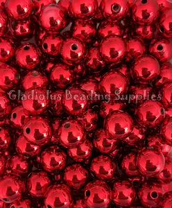 16mm Red UV Beads, UV Solid, Resin, Loose, Chunky, Round, Gumball, Crafting Supplies