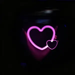 Solar-Powered Heart-Shaped LED Ambient Light for Car Interior, Neon Love Decor Light, Vehicle Vibration-Sensing Ambient Light