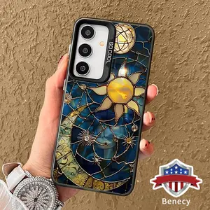 Phone Case Compatible with Galaxy S23  Ultra S24 Plus S25 S22+ Retro Moon And Sun Patterned Full Body Protection Anti-Scratch PC Smartphone Cover Cellphone Protective