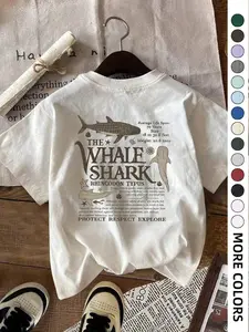 Women's Whale Shark Print Round Neck Tee, Casual Short Sleeve Crew Neck T-shirt for Summer, Fashion Women's Top for Daily Wear