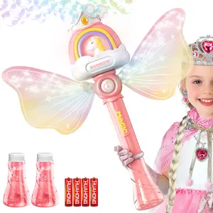 Bubble Wands for Girls Kids, LED Light Princess Toys with 4 AA Batteries & 2 Solutions, Girl Stuff Outdoor Party Birthday Toys for Toddlers, Bubble Gun Gift for 3-8 Year Old Girls Outdoorfun