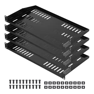 VEVOR 4 PCS 1U Carbon Steel Stable Server Rack Cabinet Shelf, 50 lbs Max Load Organizer with Tray, 10 in Depth, Wall/Rack Mount Installation Set, Vented Cantilever for 19 Inch Network Equipment