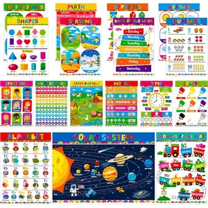 17 Packs Educational Poster, PET Film Covered  Learning Tools for