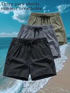 Men's Solid Drawstring Waist Pocket Baggy Shorts, Regular Fit Casual Stretch Waist Shorts for Daily Wear, Woven Bottoms for All Seasons