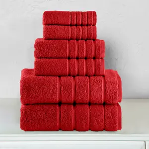 Mocassi 6-Piece Turkish Cotton 4 Lines Stripe Towel Set, 2 Washcloths, 2 Hand Towels and 2 Bath Towels