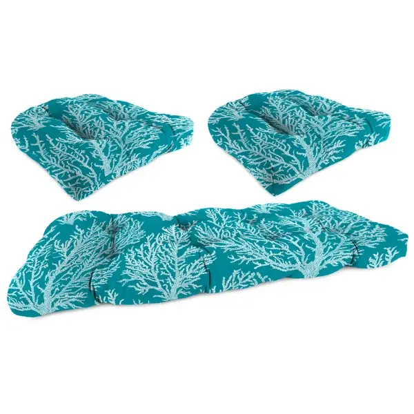 Seacoral Turquoise Outdoor Rectangular Wicker Loveseat Cushion - 44in L x 18in W x 4in T, Coastal Style, Durable Fade-Resistant Polyester Fill, for Patio, Deck Seating