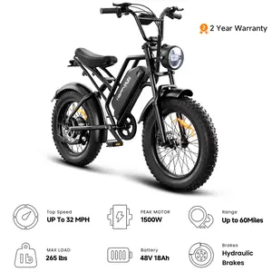 HAPPYRUN G50 Electric Bike , 1500W Peak Power E-bike, 48V 18Ah Battery, Up to 60+ Miles Range, 32MPH Top Speed, All-Terrain Fat Tire Electric Bicycle+2-Year Warranty
