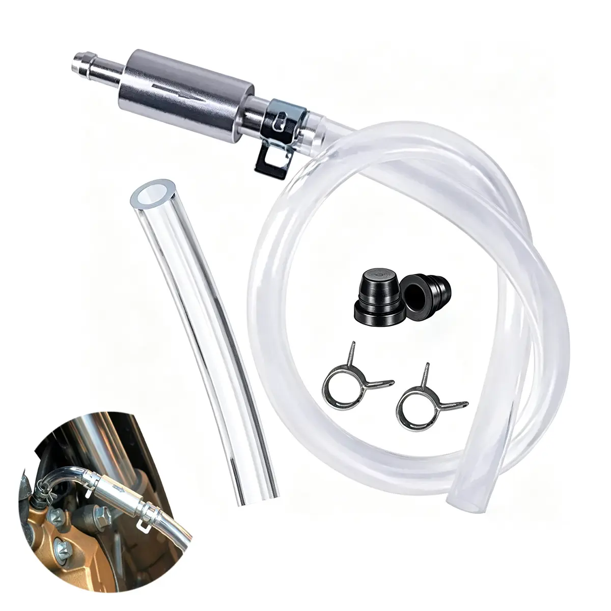 Universal Hydraulic Brake Bleeder Kit - 1-Way Check Valve Hose, Clutch & Brake Bleeding Tool with Nozzle Cap, Clamp for Cars, Motorcycles Automotive Maintenance Tools