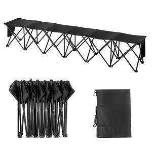 VEVOR Portable Folding Bench,  , 6 Seats Foldable Sideline Bench, Outdoor Camping Bench Chairs with Carry Bag, Team Sport Sideline Bench for Football, Camping, Fishing, No Assembly Instant Seating, Black