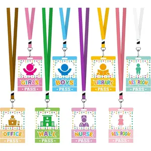 8 Sets Unbreakable PVC Hall Pass Lanyards Hall Passes Teacher Must Haves School Supplies for Classrooms Hall Bathroom Library Office Nurse Boys Girls