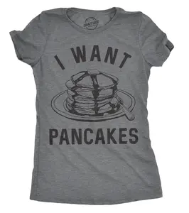 Womens I Want Pancakes T Shirt Funny Breakfast Brunch Food Tee for Ladies Funny Womens T Shirts Cute Vintage Fashion Casual Ladies T-Shirt Gift Funny Food Top Women's Novelty Tees Dark Grey