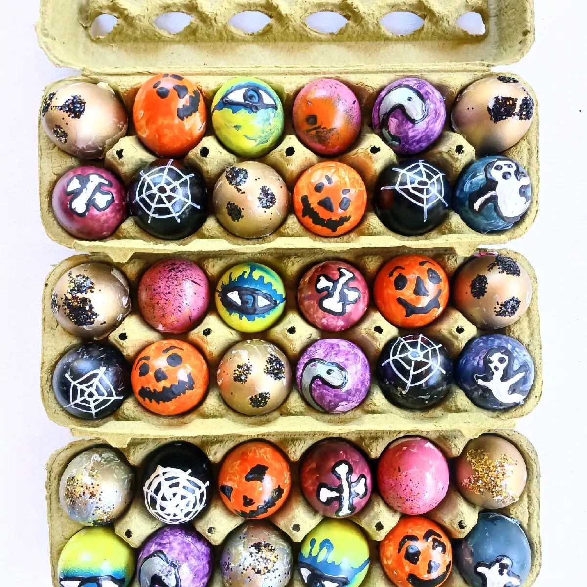 Halloween CASCARONES, Confetti Eggs 6 Dozen - FUN Hand Painted 72 Eggs Ghosts Pumpkin