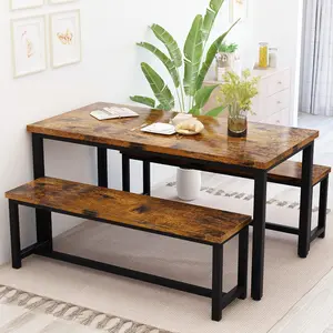 LinkRomat Kitchen Table with Benches, Dining Table Set for 4, 3-Piece Dining Chairs Set for Small Spaces, Breakfast Nook, Kitchen, Apartment