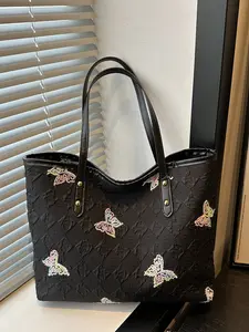 Women's Fashion Commuter Butterfly Print Shoulder Bag, Textured Commuter Bag, Portable Versatile Large Capacity Tote, Perfect for Dates, Shopping, Work