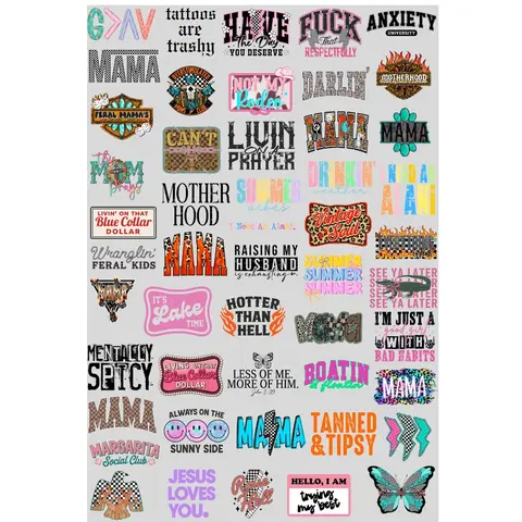 Trucker Hats Mini DTF Transfer Gang Sheet 24.5" wide x 36" long. Direct To Film Mini Gang Sheet