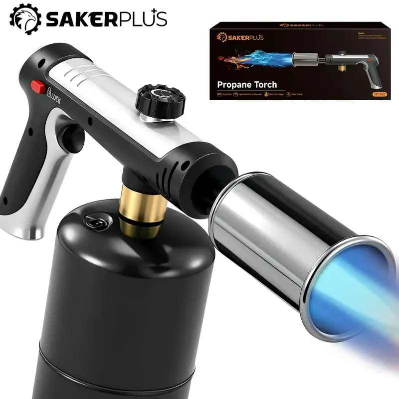 Sakerplus Propane Torch(Tank Not Included) for Searing & Grilling: Powerful Blow Torch with One-Touch Ignition and Adjustable Flame – Versatile Tool for BBQ and Fireplace