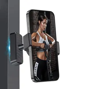 Gym Magnetic Phone Holder,360 Adjustable,Gym Accessories Compatible with 4.7-6.5"" Smartphones for iPhone & Android,Alloy Base and Joint,Black