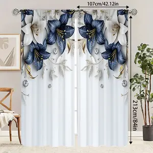 2-piece set of small, fresh and elegant floral curtains, durable semi transparent polyester material curtains, suitable for bedrooms/living rooms/study rooms, ideal for home decoration, preferred curtains for Valentine's Day