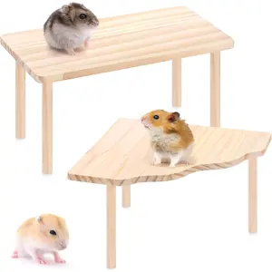 2-Piece Wooden Play Platform Set for Dwarf Syrian Hamsters Gerbils Mice Degus or Other Small Pets