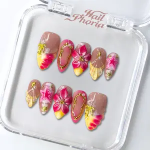NailPhoria ALOHA SHORE -SUMMER Handmade Press-On Nails | Reusable, Salon-Quality, Long-Lasting, Glossy Design