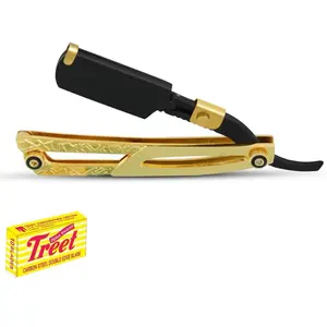 Exotic Elements - Gold And Black Professional Barbershop Straight Edge Shaving Razor - All Purpose Shaving Blade for Mustache Beard and More - Adjustable Screw to Tighten the Handle
