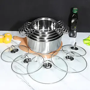 10-Piece Stainless Steel Kitchen Cookware Set, Includes Glass Lids, Suitable for Gas, Electric, Induction, Ceramic Stoves, Stainless Steel Pans, Cooking Pans Set