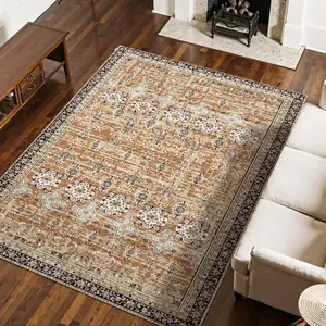 VEVOR Area Rug, 7.5 x 9.5 ft Large Washable Rug, Non-Slip and Tear-Resistant Soft Carpet, Pet Friendly Vintage Area Rugs, Indoor Mat for Bedroom, Living Room, Office, Entryway, Brown Green