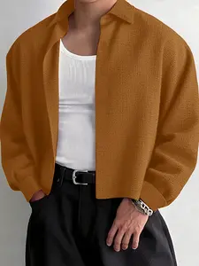 INCERUN Men's Fashion Casual Solid Color Texture Fabric Long Sleeve Shirt, Comfortable and Stylish, Suitable for Daily Wear