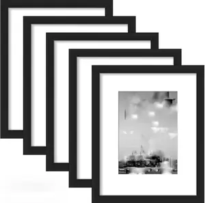 Picture Frames Set (5 PCS) – Black Gallery Wall Frames with Mat | Modern Photo Frames for Wall & Table Display (Multiple Sizes & Pack Options)