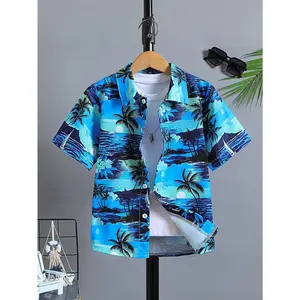 [Comfy Boy's Aloha Shirt] Short Sleeve Casual Comfy Boy's Hawaii Aloha Shirt, Coconut Tree Pattern Loose Breathable Summer Holiday Button Up