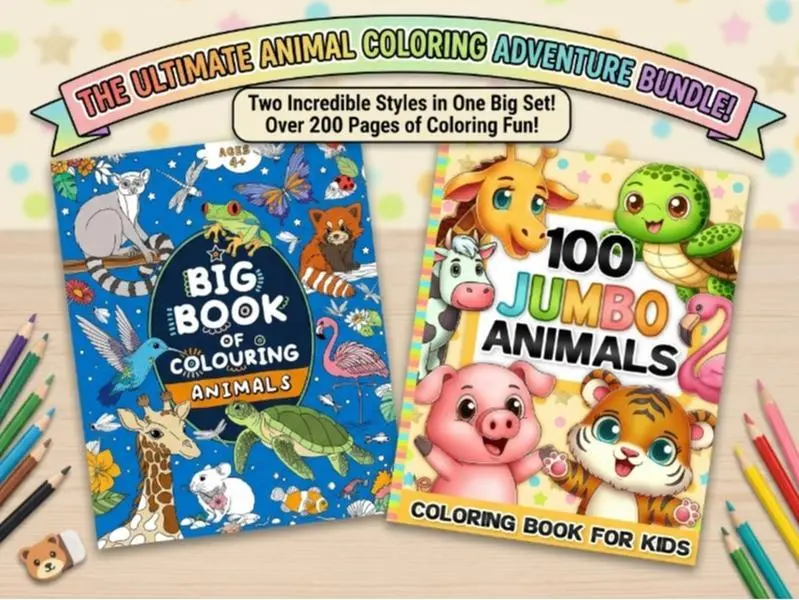Animals Coloring Book Bundle for Kids Ages 1–8 – Big Easy Animal Coloring Pages for Toddlers & Children