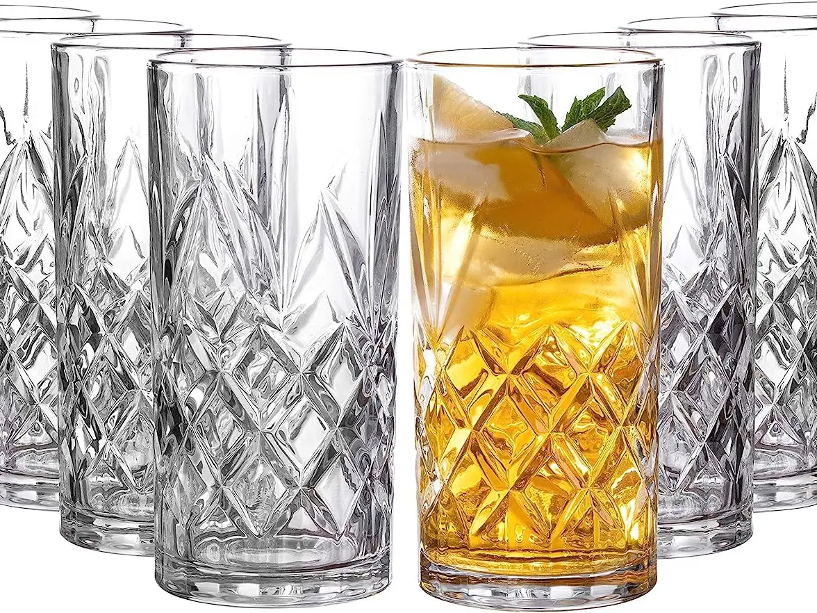 Royalty Art Kinsley Highball Glasses Set of 8 | 12oz Textured Drinking Glasses