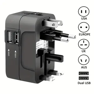 Universal Travel Adapter PB09613 with Dual USB Charging Ports US UK AU EU Plugs 110V/220V Power Supply